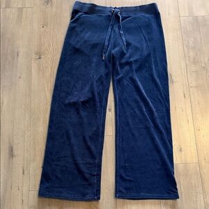 Vintage Juicy Couture Velvet Lounge Pants Sz XL Navy Blue Low Rise Wide Leg Y2K